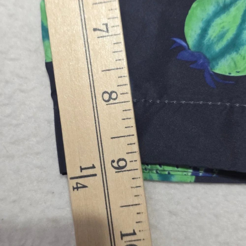 H&M Swim Shorts Mens Large Black Green Strawberry Print Knee‎ Length Trunks NEW